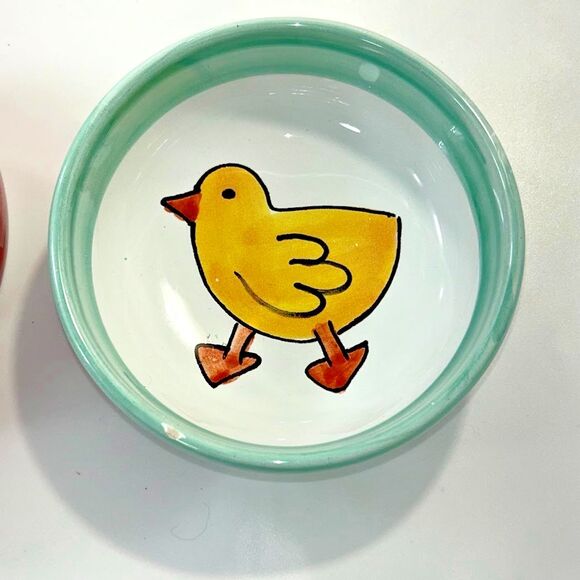 Italian Ceramic /Porcelain Made in Italy Set of 2 Bowls for Kids Chick and Bunny - Picture 2 of 12